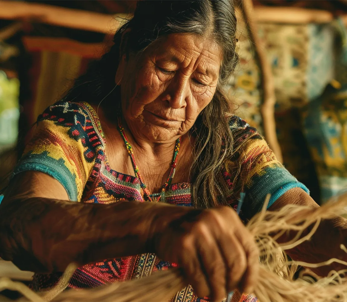 Femme Wiwa tissant une mochila dans la Sierra Nevada de Colombie